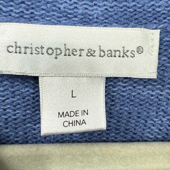 Christopher Banks Large Wintertime Christmas Sweater Blue Snowman Snowflake - Picture 7 of 8